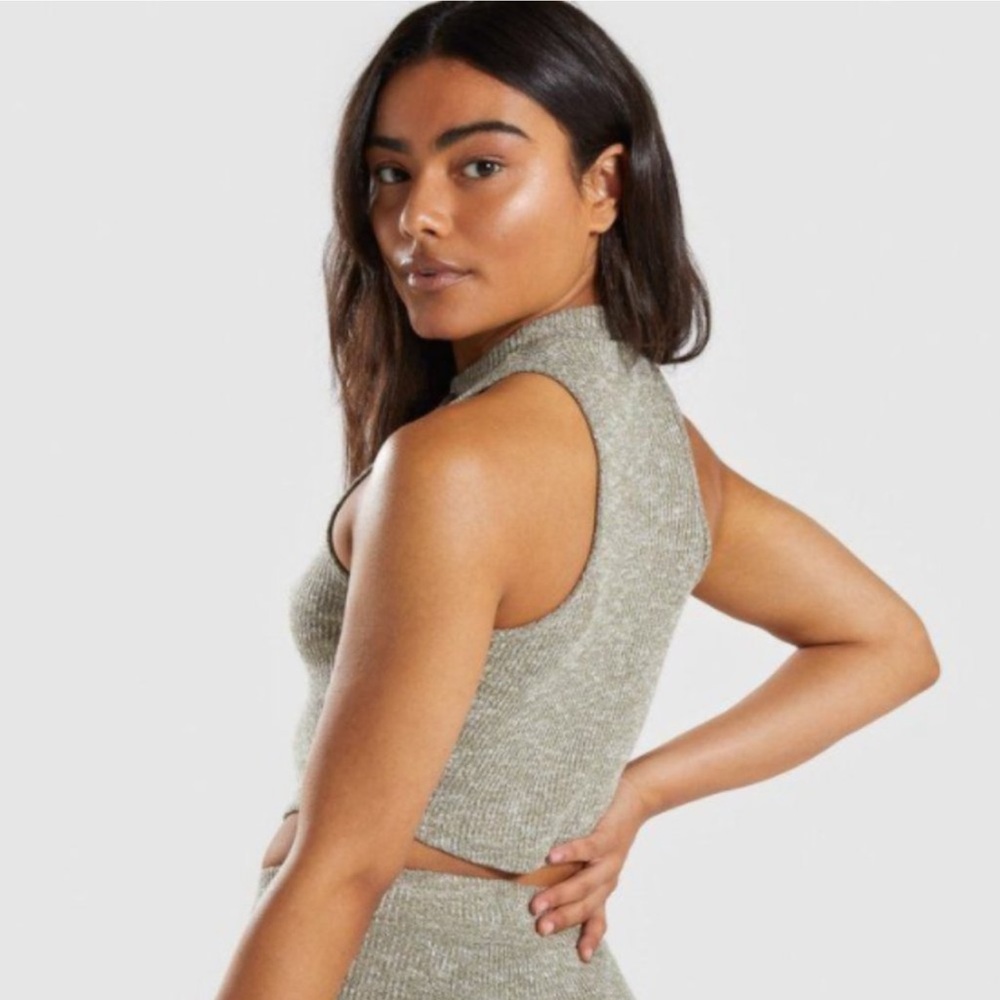 Gymshark Slounge Crop Top - Washed Khaki Marl - Picture 4 of 9
